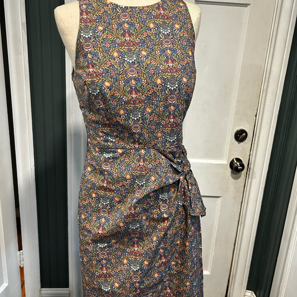 ANTONIO MELANI Navy Multicolor Floral Midi Dress with Side Tie